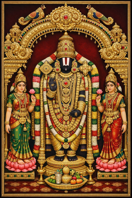 Lord Balaji Tanjavur Style Acrylic Wall Art – 8×12 Inch Frameless HD Print | Auspicious Puja & Office Décor