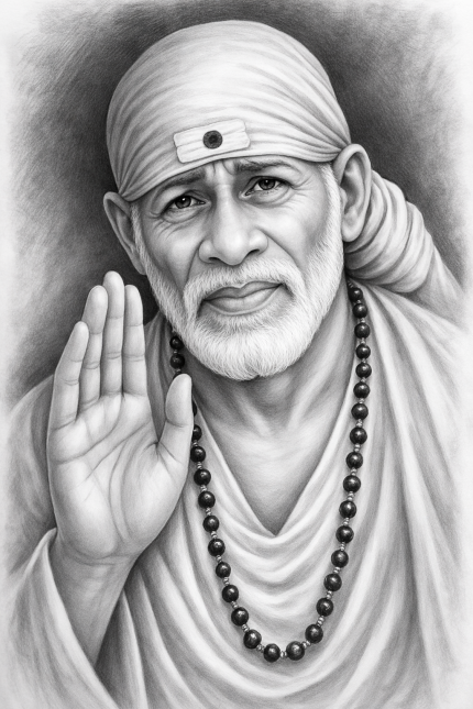 Sai Baba Acrylic Wall Art 8x12 Inch | Black & White Pencil Sketch | Frameless Spiritual Wall Decor for Home, Office & Puja Room