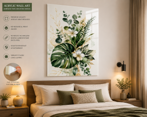 Premium Botanical Acrylic Wall Art | Modern Green Leaf Decor | 3MM Acrylic | No Drilling | Adhesive Tape Mounted | Ready to Hang