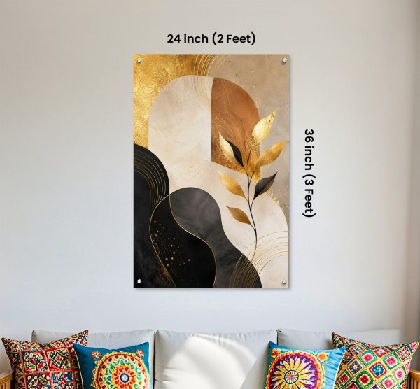 Premium Luxury Abstract Acrylic Wall Art | 10×14 Inch | Modern Gold & Black Design | Adhesive Tape Wall Mount | Living Room & Bedroom Décor