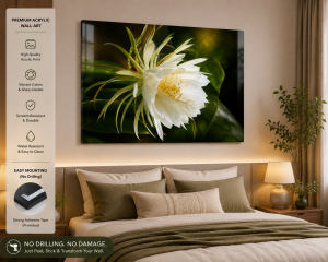 Premium White Night Blooming Flower Acrylic Wall Art | Frameless Gloss Finish