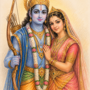 Title:

Premium Siya Ram Color Pencil Acrylic Wall Art | Lord Rama & Sita Devotional Wall Decor |  3MM Acrylic | No Drill Adhesive Mount