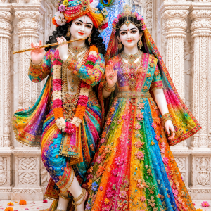 Radha Krishna Divine Blessings Wall Art