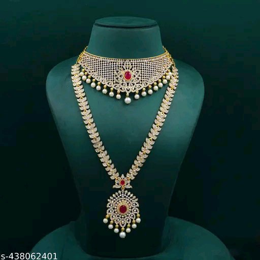 Elegant Gold-Plated American Diamond Necklace Set for women